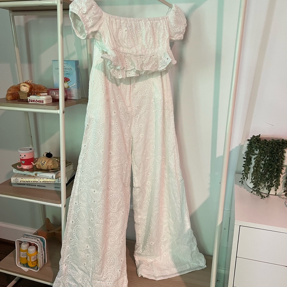 White eyelet two piece set